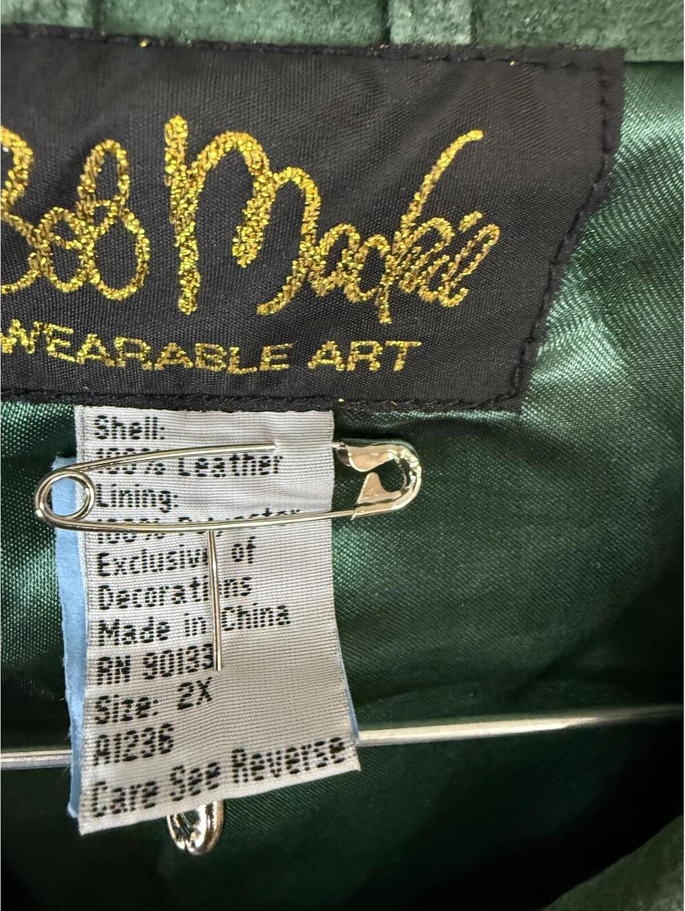 Bob Mackie Green Suede Women's Coat with Leaf Embroidery 2X - Picture 7 of 11